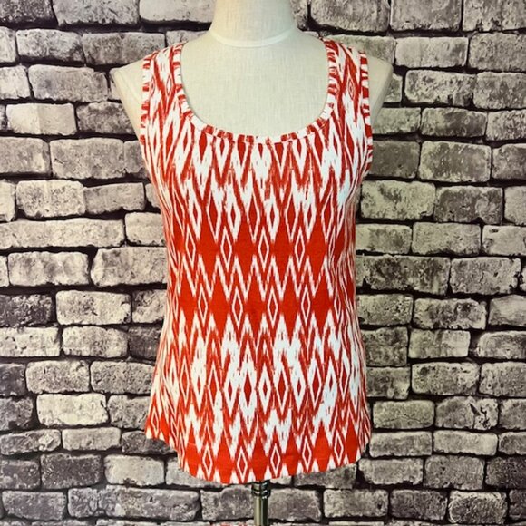 Chico's Orange & White Ribbed Scoop Neck Sleeveless Tank Size L - Picture 1 of 8